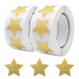 KtbeYTi Pack of 1000 Sparkling Star Stickers, 25 mm Gold Star Stickers Roll, Stars Sparkling Stickers for DIY Scrapbooking Cards Gift Decoration, 2 Rolls