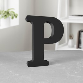 Aruatu 6 Inch Black Wood Letters for Wall Decor - Unfinished Decorative Standing Slices Sign Board Decoration for Craft Home Party Projects (P)