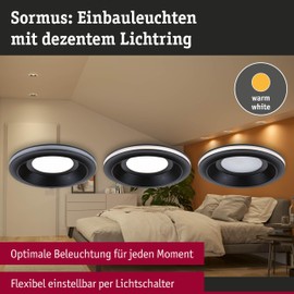 Paulmann Sormus 92251 LED Recessed Light IP65 Round 100 mm 4.8/1.5 W 560 lm / 180 lm 230 V 3000 K Black