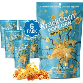 KrackCorn Cheddar Cheese Popcorn - Gluten-Free, Non-GMO Cheddar and Caramel Popcorn, Sweet and Salty Corn Gourmet Snack - Delicious Treat for Family Parties, Movie Nights - 3.25 Ounce (Pack of 6)