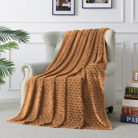 FY FIBER HOUSE Fleece Cuddly Blankets with Snake Line, Extra Soft Fluffy Blankets, Lightweight, Cosy Microfibre Sofa Blanket / Wool Blanket for Office, Armchair and Camping, 130 x 150 cm, Light Brown