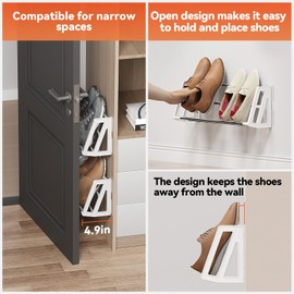 DEYILIAN Wall Mounted Shoe Rack, 3 Pack Wall Shoe Rack Holds 6 Pairs of Shoes with Sticky Adhesive Strips Shoe Organizer Space Saving Wall Mount Shoe Storage for Camper Shoe Hanger White
