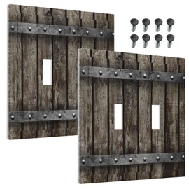 Wmhusu Decorative Outlet Covers Rustic Wood Westen Barn Door Vintage Grain 2 Gang Wall Plate Double Toggle Light Switch Cover GFCI Receptacle Electrical Switchplate for Farmhouse Bedroom（2Pack）