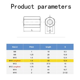 M10-1.5 x 49mm Long Rod Metric Hex Coupling Galvanized Carbon Steel Hex Threaded Rod Coupler for Furniture, Electronic, Industrial 10 Pcs