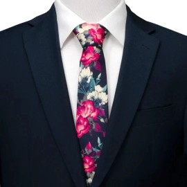 Ox and Bull Trading Co. Painted Floral Navy Silk Men's Tie
