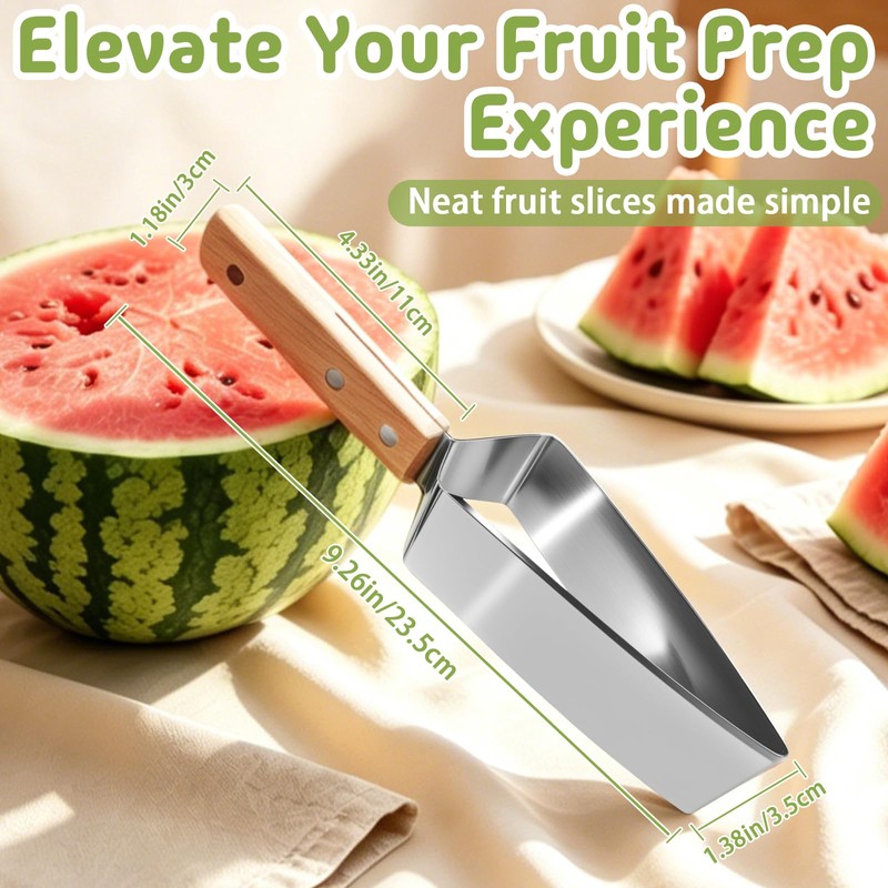 Triangle Watermelon Cutter, Stainless Steel Watermelon Slicer with Wooden Handle,