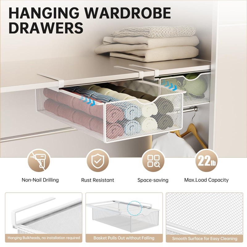 WOCHUANGSI 2 Pack Closet Pull-Out Baskets Bra Underwear and Sock