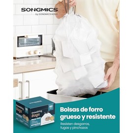 SONGMICS Bolsas de Basura, 20 L Bolsas de Basura con Cordones, Juego de 160, Código L, Blanco Crema MKRB021A04