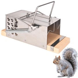 Outdoor Animal Trap Cage - Stainless Steel Frame + Cedar Wood Base, Mechanical Safety Design, Non-Toxic and Harmless, Suitable for Garden/Forest/Field（Anti-Touch Latch）