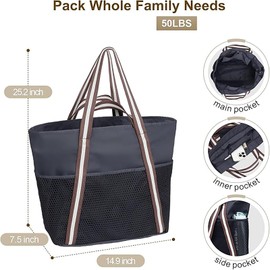 Hymisul Mesh Beach Bag for Women Waterproof Sandproof Large Tote Bag with Zipper Pool Bag for Beach Vacation Family Travel (Black)