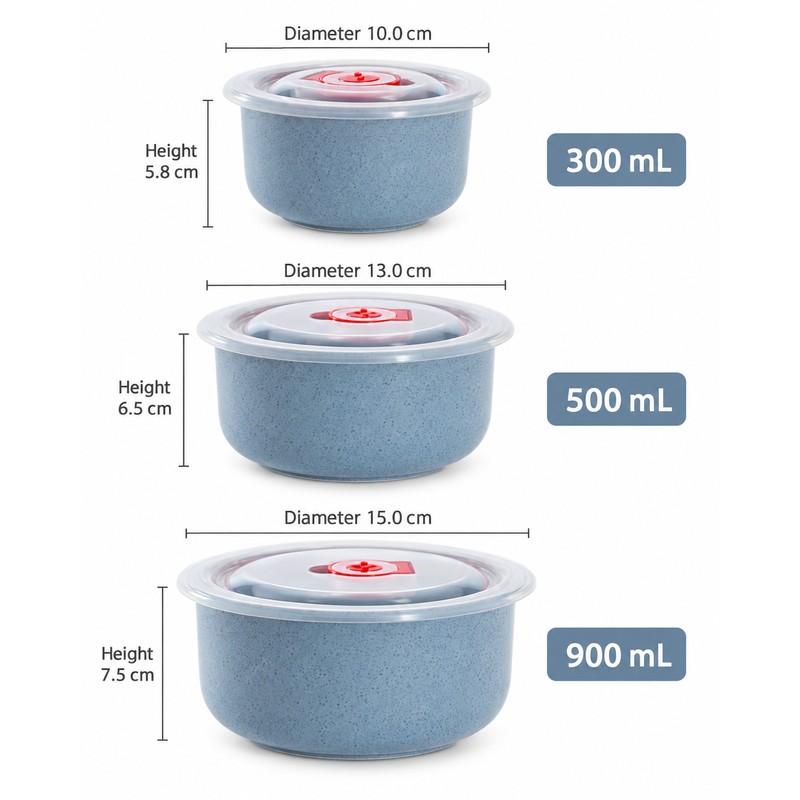 3-Piece Wheat Straw Food Storage Bowl Set for Meals –
