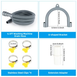 Universal 6.5 Ft Washing Machine & Dishwasher Drain Hose Extension Kit with U-Bend Holder & 4 Hose Clamps