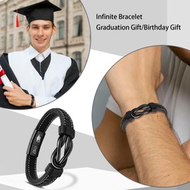 YELUWA Graduation Gifts for Him, Class of 2025 Black Leather Graduation Bracelet for Him Men Boyfriend Son Grandson Nephew Brother Classmate Masters Degree College Phd Congratulate High School Grad