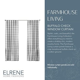 Elrene Home Fashions Farmhouse Living - Panel de Cortina de Ventana a Cuadros de búfalo, (Gris), (52 x 95)