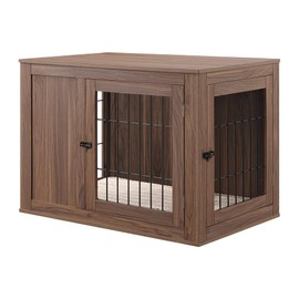 unipaws Furniture Style Dog Crate for Small Dogs, Indoor Aesthetic Puppy Kennel with Door, Modern Decorative Wood Wire Pet House Dog Cage, Pretty Cute End Side Table Nightstand, Walnut
