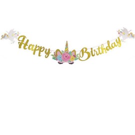 Nenluny Unicorn Happy Birthday Banner Gold Glitter Unicorn Birthday Banner for Girls Birthday Party Happy Birthday Party Supplies Home Decoration