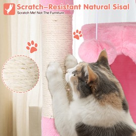 54in Cat Tree Cat Climbing Tower with Scratching Post, Cat House Perch Kitten Tree Condo Wood Cat Playhouse, Cat Tree Tower for Indoor Cats, Pink