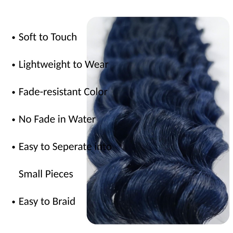 Navy Blue Braiding Hair for Boho Braids Short Deep Wave