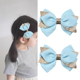 Grosgrain Ribbon Hair Bows for Girls Glitter Hair Bow Clip Blue Grosgrain Ribbon Alligator Hair Clips for Women Bowknot Hair Clip Hair Bow Barrettes Hair Accessories for Girls Bow Hair Clips 2Pcs