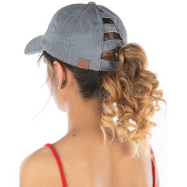 Funky Junque - Gorra de béisbol para mujer, diseño de cola de caballo, Gris con correas de algodón, One Size