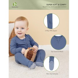 BambooBud Baby Rompers Boys Girls Footed Pajamas Unisex Long Sleeve Zipper Romper Footie Newborn Infants, Moonlight Blue, 0-3Months