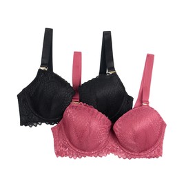 BCBGMAXAZRIA Women's Luxe Lace 2-Pack Push Up Bra, Dry Rose