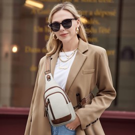 CLUCI Crossbody Bag for Women Cross Body Bag for Woman Sling Bag for Women Leather Trendy Large Sling Backpack Travel Beige with Brown