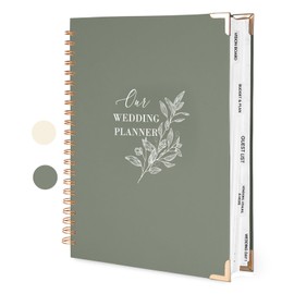 Wedding Planner Book and Organizer for the Bride, 9x12" Wedding Planning Binder Book with 5 Tabbed Sections, Pockets, Checklists, Calendars, Countdown, Metal Corner, Engagement Gifts for Couples, Sage