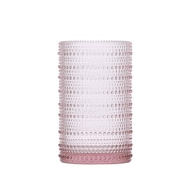 Fortessa Jupiter Beaded Hobnail Glass, 13 Ounce Iced Beverage (Set of 4), Pink