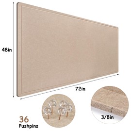 Foldable Large Bulletin Board, 72x48 Inches Cork Board Alternative, Large Felt Board Decorative Pin Board for Wall, Foldable Photo Board Self-Adhesive Vision Board with 36 Pushpins Khaki