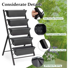 HAPPYGRILL 5 Tiers Raised Garden Bed, Freestanding Planter Box Container with Drainage Holes for Vegetables, Flowers, Indoor Outdoor Elevated Planter Raised Beds for Balcony, Patio, Backyard