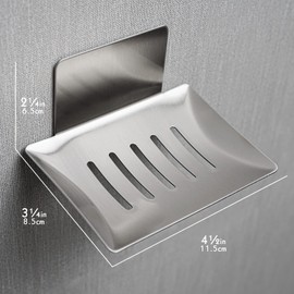 2 Pack Soap Dish for Shower Wall, Stainless Steel Adhesive Soap Holder for Bathroom, 5 Slot Sponge Holder for Kitchen Sink, Bar Soap Tray with Drain Silver
