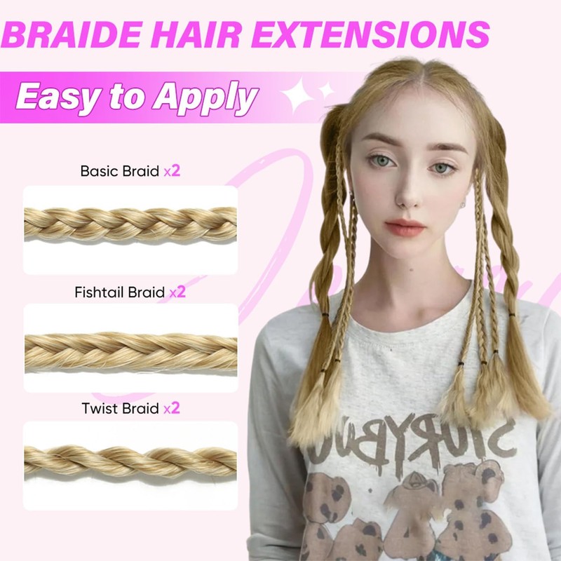 6PCS Braided Hair Extensions, 14 Inch Clip in Synthetic Braid