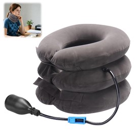 MSMXCS Neck Stretcher Cervical Traction Device for Neck Pain Relief Spine Decompression Inflatable Collar Adjustable Support Pillow for Chronic Shoulder Pain Relaxer Home Use Grey