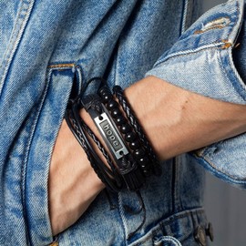 4 Pulsera Hombre de Cuero y Bolitas, Pulsera para Hombre, Pulsera Pareja, Pulsera de Ancla, Pulsera para Parejas, Pulsera Vikinga, Pulsera de Cuero, Pulsera Cuero, Pulsera de Piel, Pulsera Hombre Cuero, Pulsera de Hombre, Pulsera Ancla Hombre, Pulsera Ha