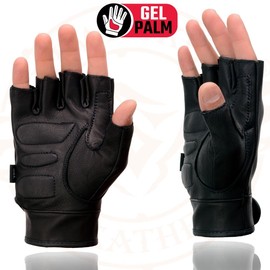 Milwaukee Leather MG7585 Men's Black Leather Gel Padded Palm Fingerless Motorcycle Hand Gloves w/Full Panel Cover - 2X-Large
