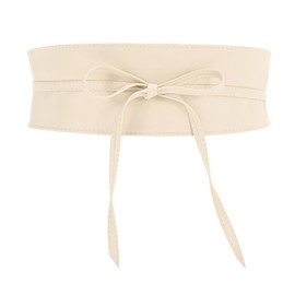 JASGOOD Women Obi Belt Wide Waist Belt Soft Faux Leather Wide Wrap Around Bowknot Ladies Waistband Belts, Beige, Fit Waist Size 25"-30"