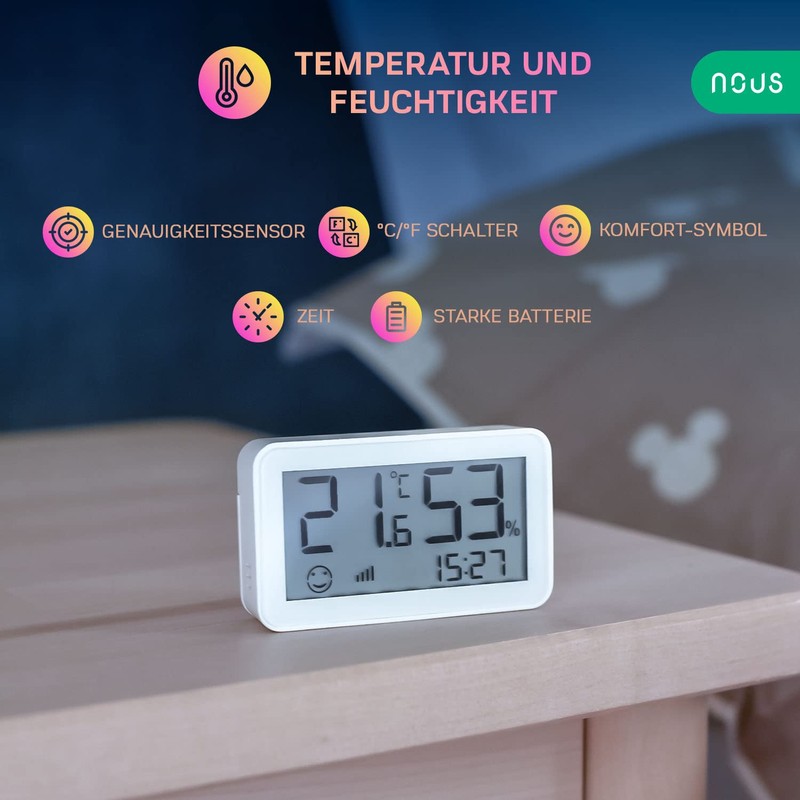 NOUS E6 Temperature Sensor, Hygrometer Smart Thermometer, ZigBee Temperature Sensor,
