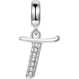 Jewellbox Letter T Initial Pendant Charm - 925 Sterling Silver