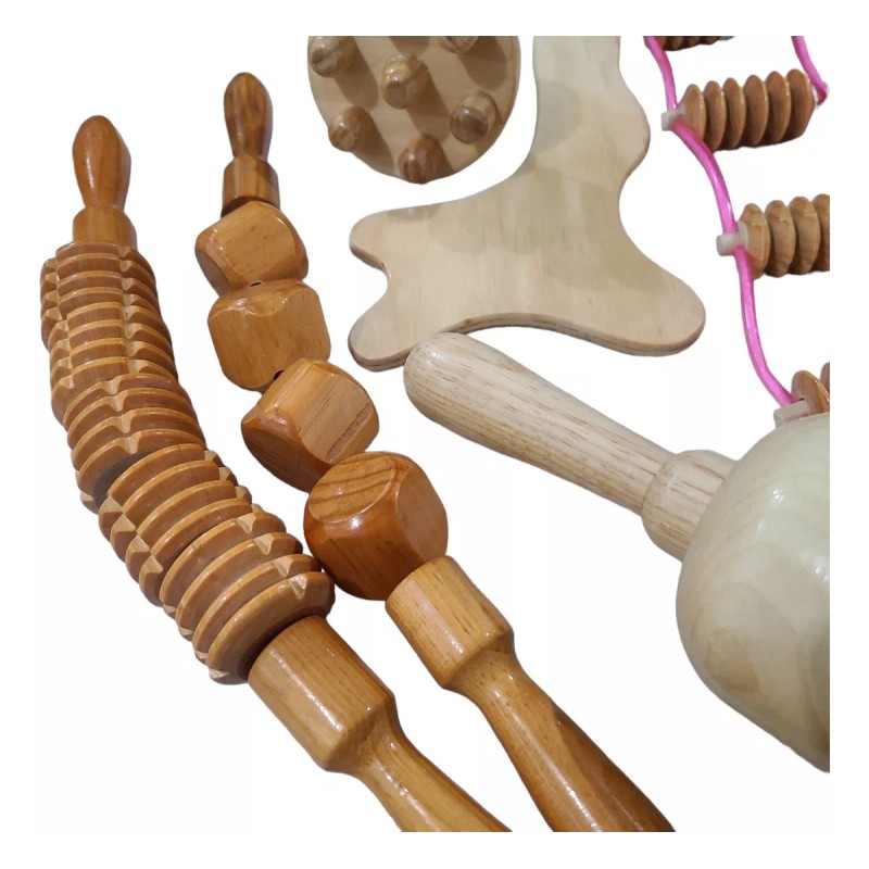 Singex Set 6 Piezas Maderoterapia Artesanal Cinturón Rodillo Tabla