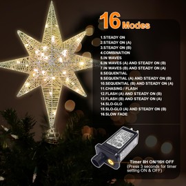 LAMPHOME Christmas Star Tree Topper, Lighted 14.5” Gold Star Tree Toppers with 100 LED Lights Christmas Tree Top Ornament for New Year Holiday Home Office Indoor Decorations