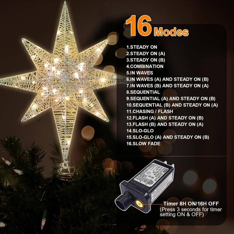 LAMPHOME Christmas Star Tree Topper, Lighted 14.5” Gold Star Tree