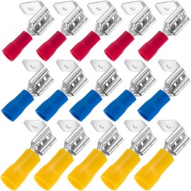 Lekgavd 15pcs Semi-Insulated Spade Connectors, 22-10 AWG Female/Male Cable Crimp Terminals, Quick Disconnect Connectors Kits - Yellow, Blue, Red