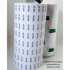 Price Labels Compatible for Monarch 1131 Labellers - 8 Rolls = 20000 Labels (USE by, 1 Sleeve)
