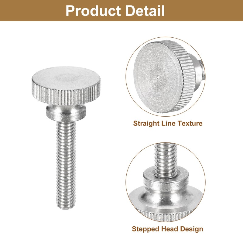 sourcing map M6x30mm Knurled Thumb Screws, 5pcs 304 Stainless Steel
