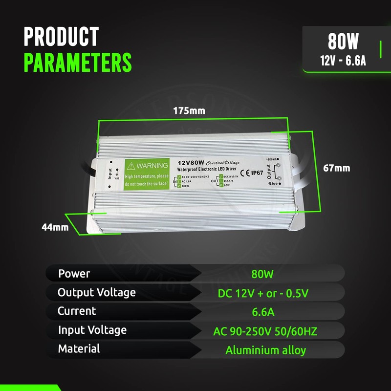 DC 12V Waterproof IP67 LED Driver Power Supply Transformer 80W