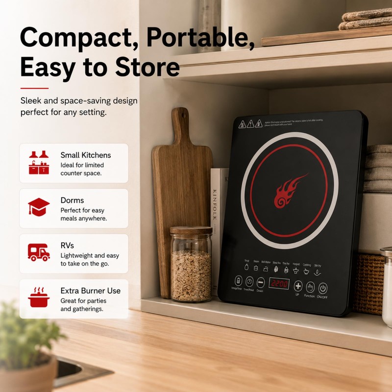 Portable Induction Cooktop, 110V Countertop Single Burner - 8 Power