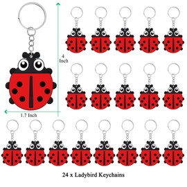 KeeStar 24 Pack Ladybird Keyring Party Favor Packs for Baby Shower, Birthday Party Goodie Bag Fillers, School Carnival Rewards, Classroom Prize