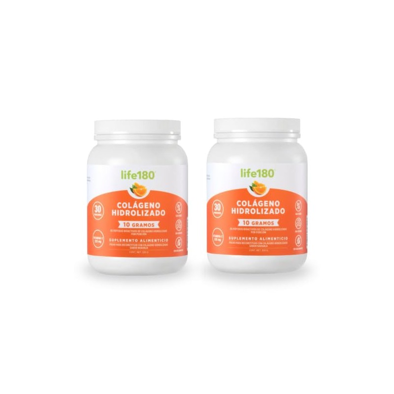 Life180 Colágeno Hidrolizado Polvo Sabor Naranja Paquete Piezas 450 Porciones