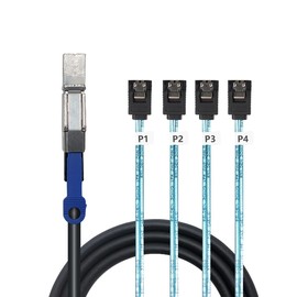 AoQhir Mini SAS HD SFF-8644 with IC to 4 x SATA 7-Pin Cable – 6Gbps High-Speed Server Hard Drive Interconnect, 28AWG Copper Wire (1m)